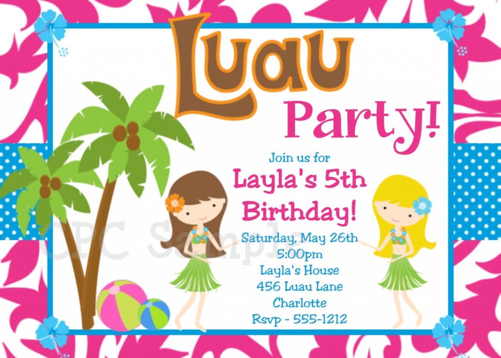 5th Luau Birthday Party Invitation Wording