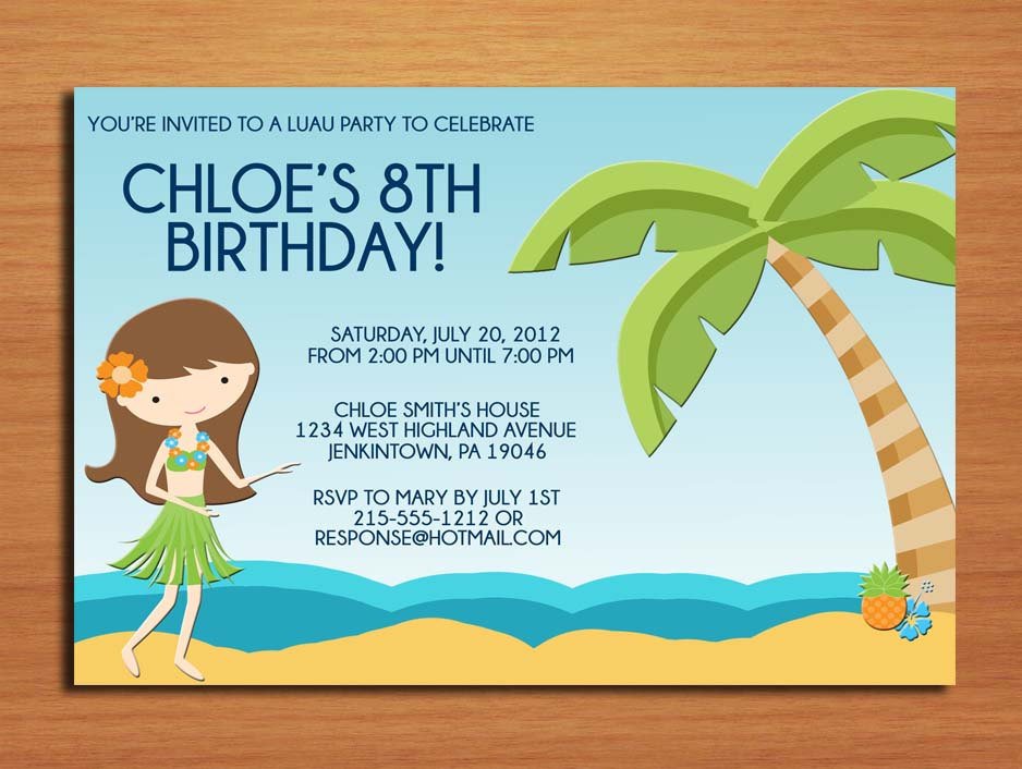 Beach Luau Birthday Party Invitation Wording