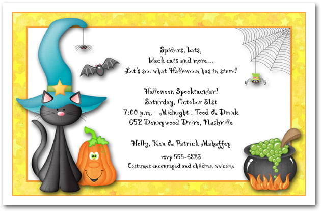 Black Cat Halloween Birthday Party Invitation Ideas
