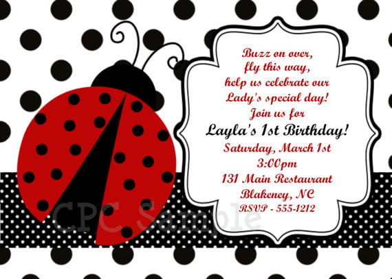 Black and White Ladybug Birthday Invitations