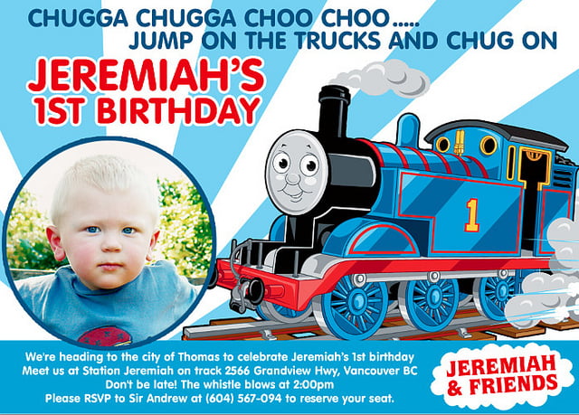 Blue White Thomas The Train Birthday Invitations