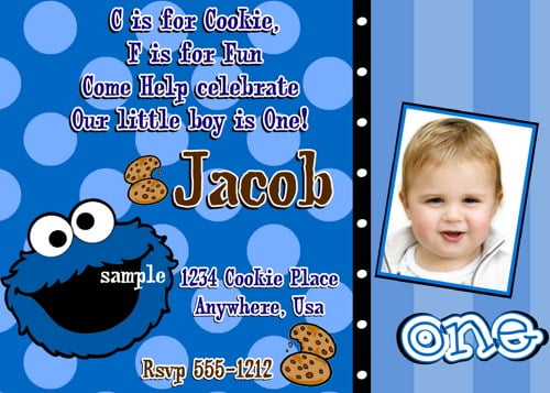Cookie Monster Sesame Street Birthday Invitations