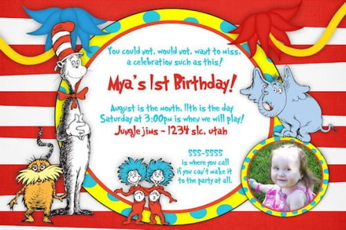 Dr Seuss Birthday Invitations for 1st birthday