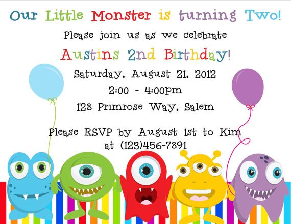 Full Color Monster Birthday Invitations