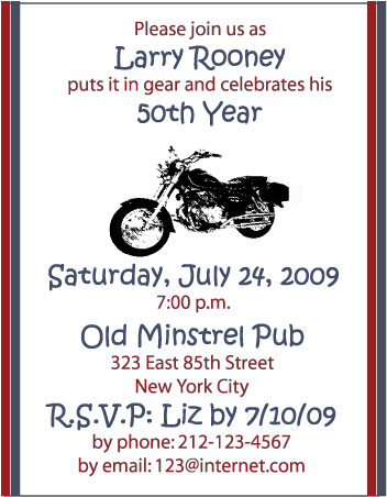 Harley 50th Birthday Party Invitations