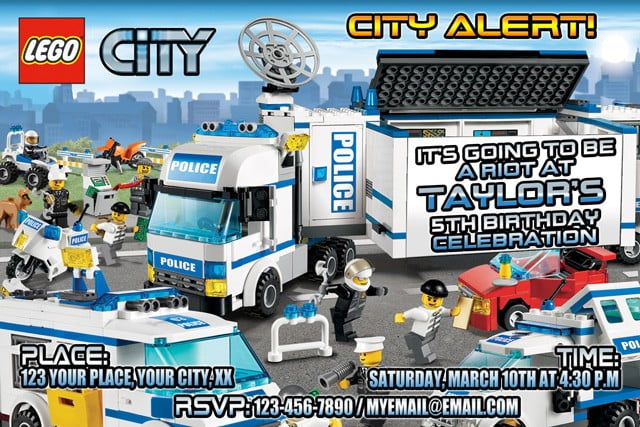 LEGO city Birthday Party Invitation
