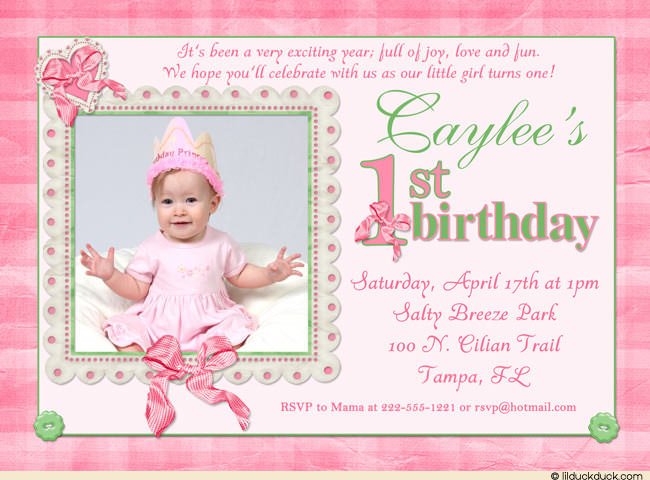 Pink 1st Birthday Invitation Wording