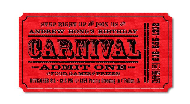 Red Ticket Carnival Birthday Invitations