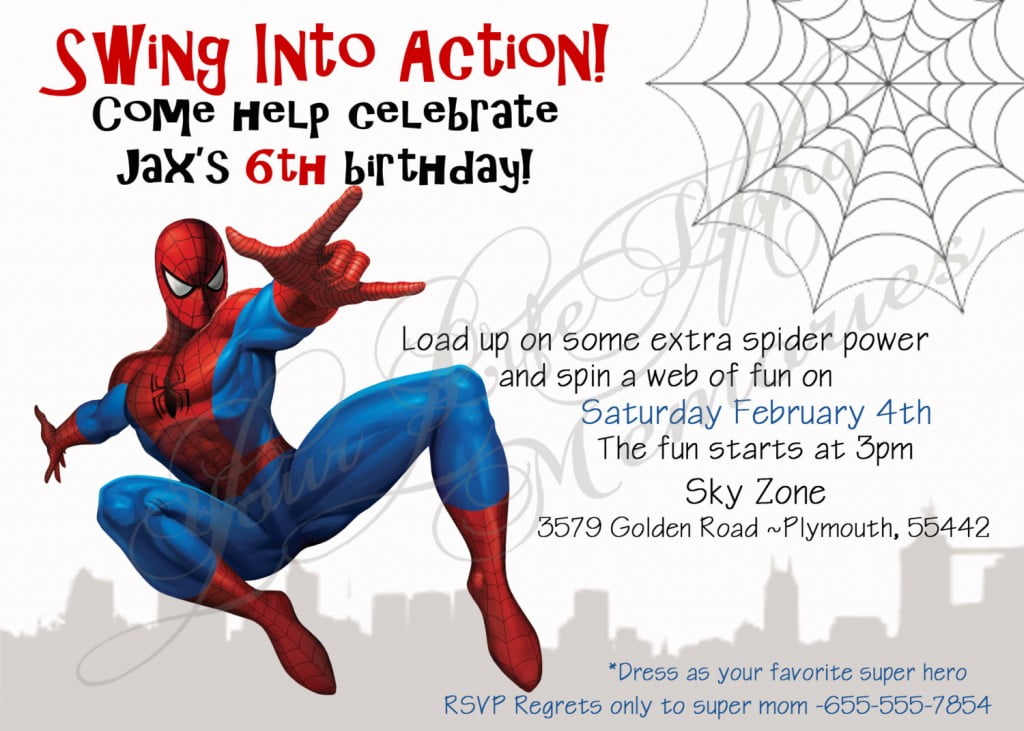 Swinging Spiderman Birthday Invitations