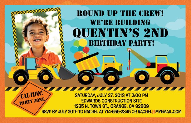 2nd Construction Birthday Invitations