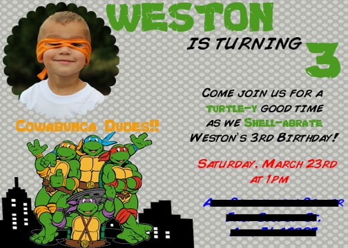 3th ninja turtle birthday invitations