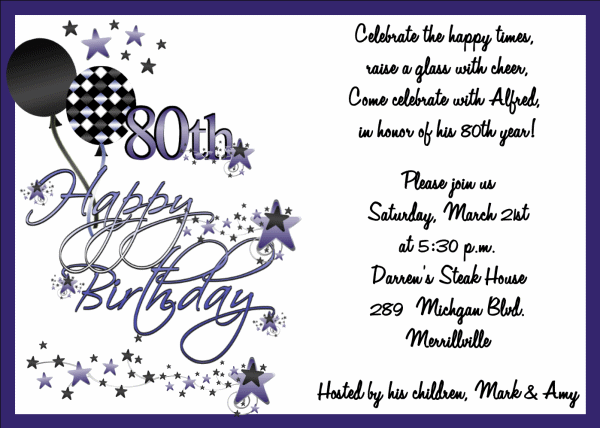 80th birthday party invitations wording