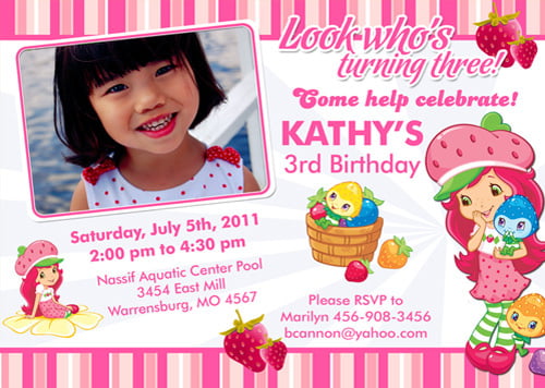 Berry sweet strawberry shortcake birthday invitations