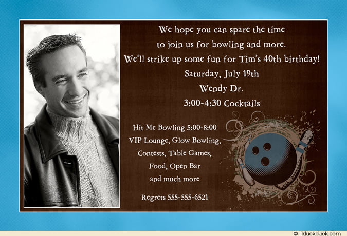 Bowling 40th Birthday Party Invitations Wording