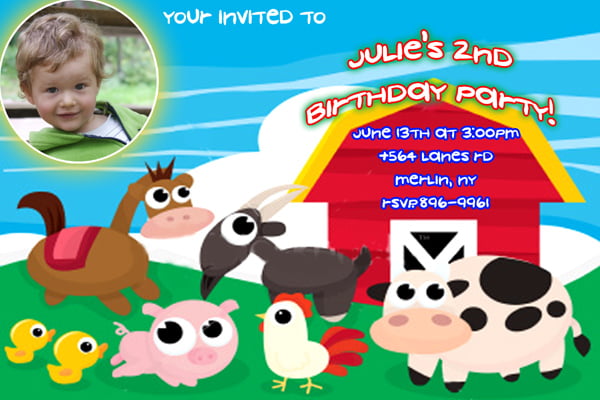 Cartoon Farm Birthday Invitations