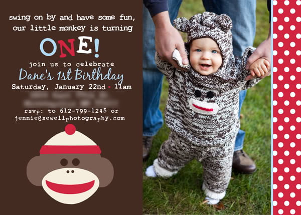 Creative sock monkey birthday invitations