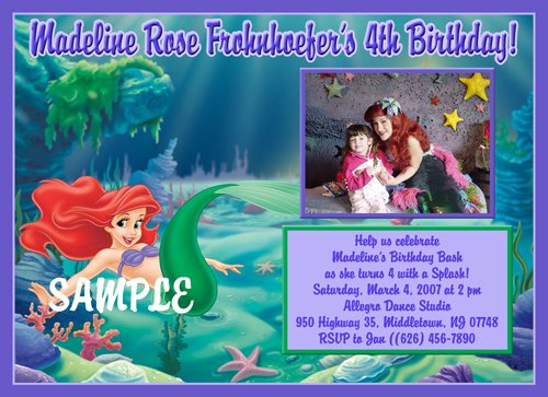 Custom photo little mermaid birthday invitations