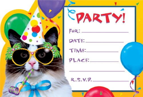 Cute Cat Printable Birthday Party Invitations