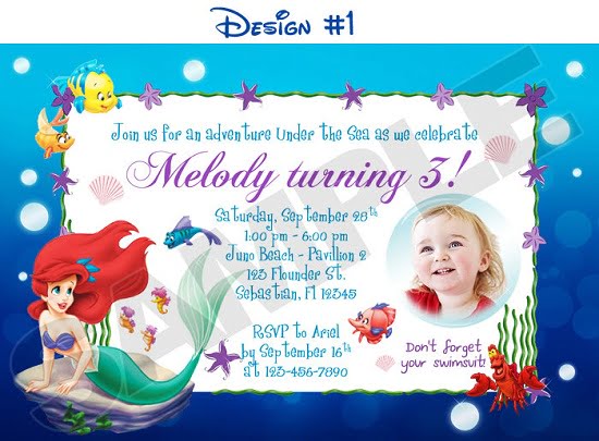 Disney Princess little mermaid birthday invitations