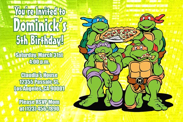 Mutant ninja turtle birthday invitations