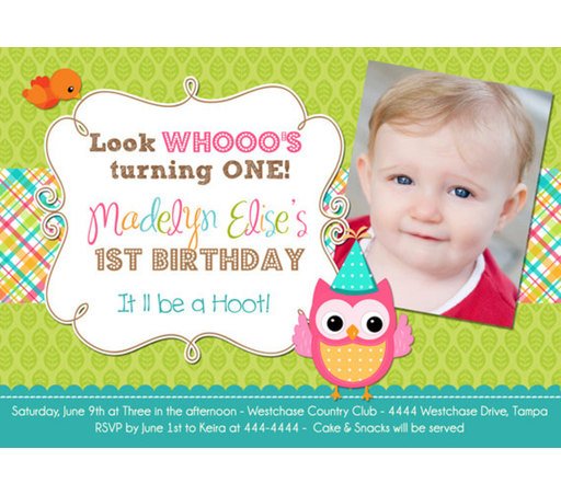 Owl 1st Birthday Invitations Wording Ideas