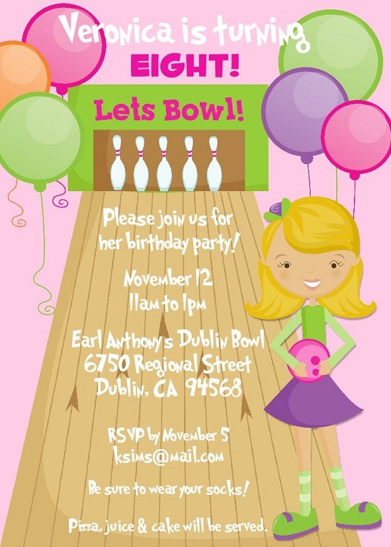 Printable bowling birthday party invitations