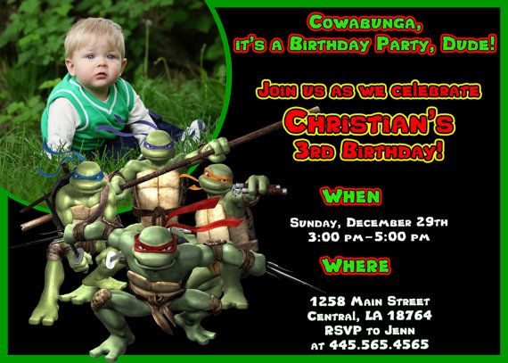 TMNT ninja turtle birthday invitations