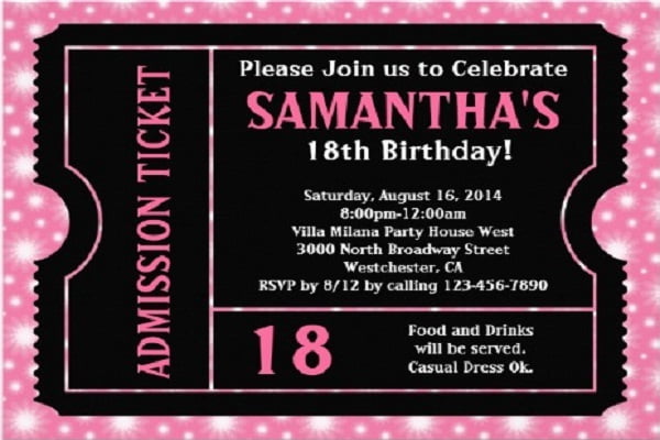 VIP Pass 18th Birthday Invitation Ideas