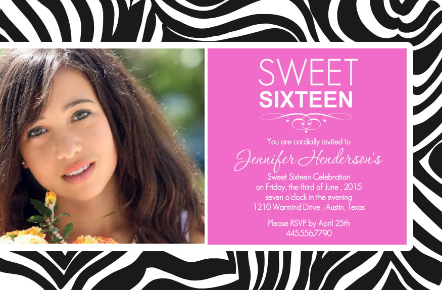 Zebra Pattern Sweet 16 Birthday Invitations