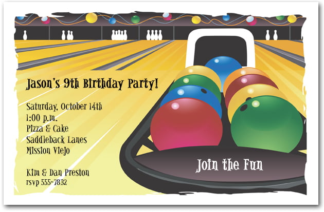 bowling game birthday party invitations