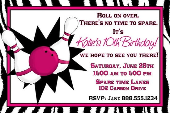 bowling girl birthday party invitations