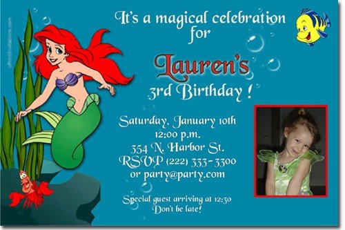 little mermaid Ariel birthday invitations