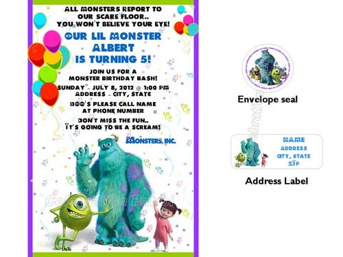 monsters inc birthday invitations address and anvelope