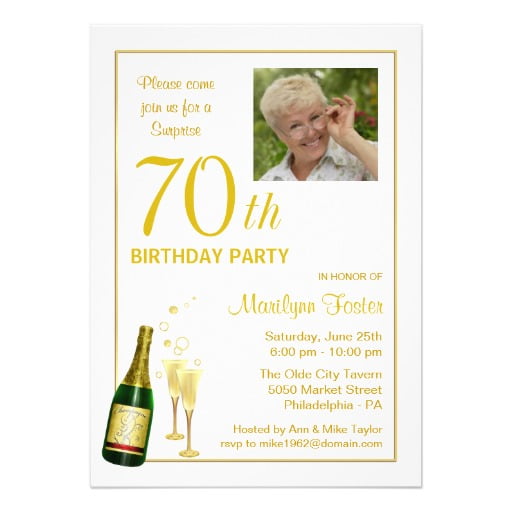 70th birthday party invitations with photo