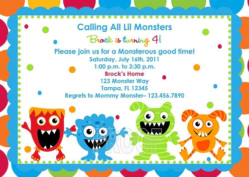 Adorable monster birthday party invitations