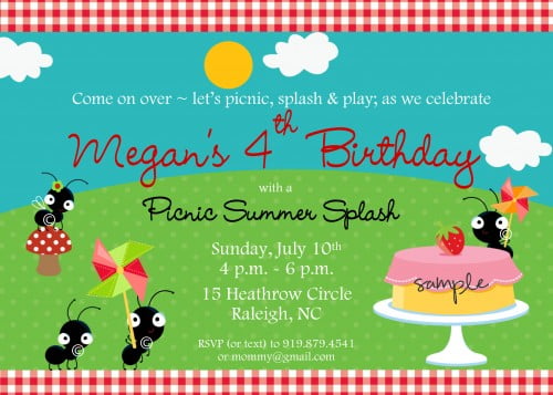 Ant picnic birthday party invitations ideas