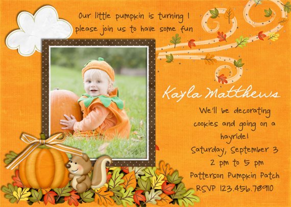 Autumn pumpkin birthday invitations