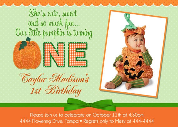 Baby pumpkin birthday invitations