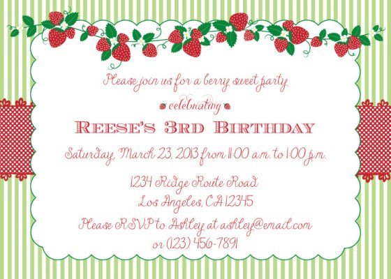 Berry sweet strawberry birthday invitations