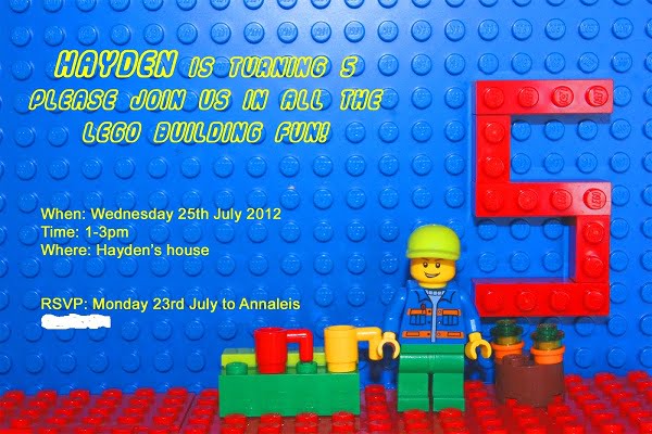 Blue lego birthday party invitations
