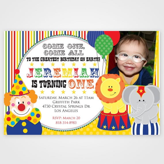 Custom photo clown birthday invitations ideas