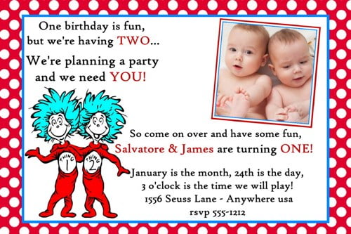 Dr. Seuss twin birthday invitations