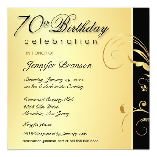 Elegant gold formal birthday invitations