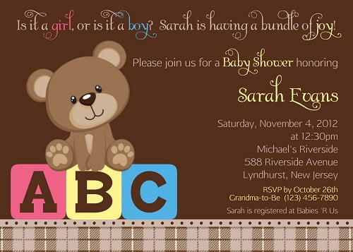 Fall teddy bear girl birthday invitations