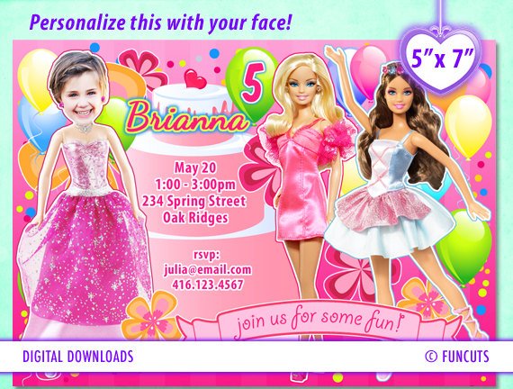 Fun barbie birthday party invitations
