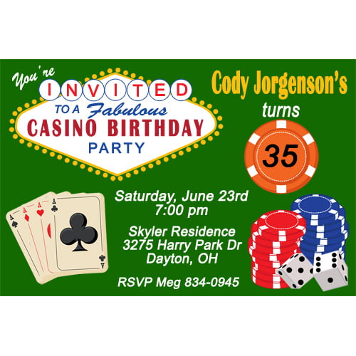 Green casino birthday party invitations ideas