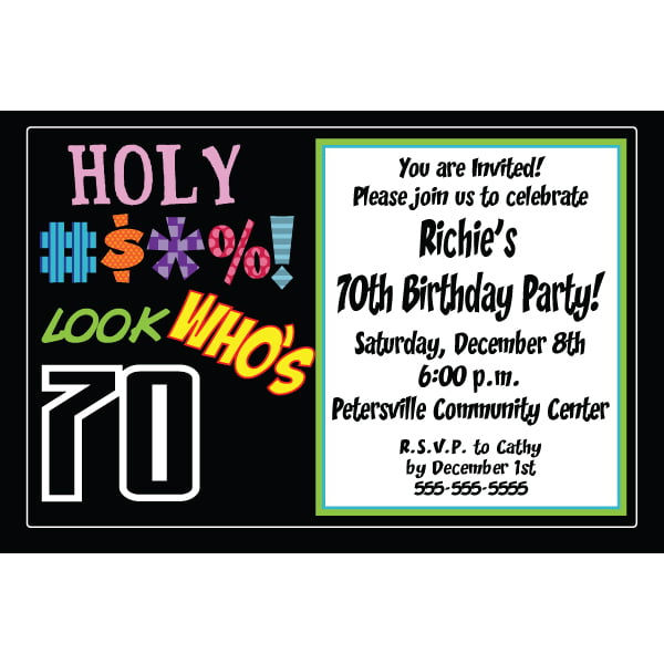 Holy bleep 70th birthday party invitations