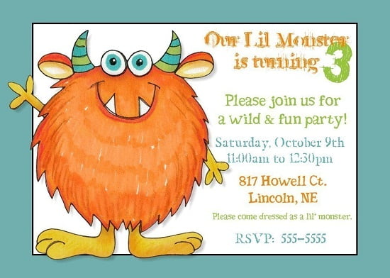 Little monster birthday party invitations