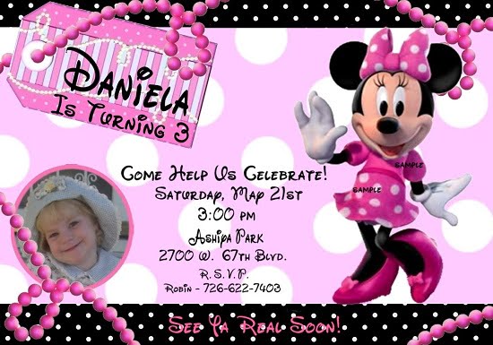 Pink minnie mouse birthday party invitations