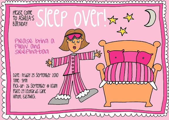 Pink sleepover birthday party invitations